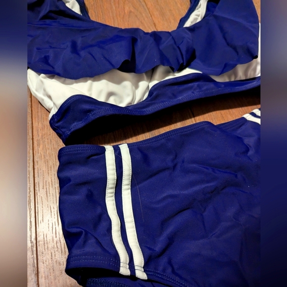 SHEIN | two piece matching set swimsuit, high waist, NWT, medium, navy & white - Picture 3 of 3